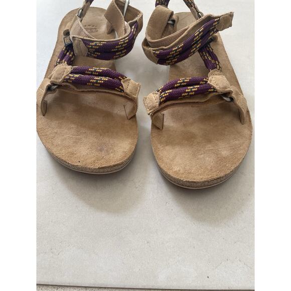 Teva Sandals Wedge Flats Cross Strap Color Block Suede - Picture 2 of 11